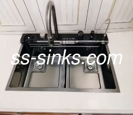 18 گج سینک آشپزخانه دست ساز با قرار دادن فاضلاب عقب یا مرکز 220mm عمق کاسه