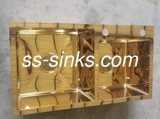 آینه طلایی مات سینک آشپزخانه دو کاسه قطره در 3.5 میلی متر