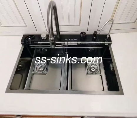 18 گج سینک آشپزخانه دست ساز با قرار دادن فاضلاب عقب یا مرکز 220mm عمق کاسه