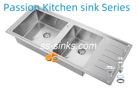 12050 دست ساز آشپزخانه فولاد ضد زنگ دو قاشق آبشویی با تخلیه