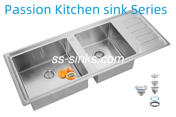 12050 دست ساز آشپزخانه فولاد ضد زنگ دو قاشق آبشویی با تخلیه